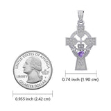 Claddagh Celtic Cross with Lucky Four Leaf Clover 14K White Gold Pendant WPD5359 - Jewelry
