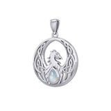 Celtic Phoenix 14K White Gold Pendant with Gemstone WPD5719 - Jewelry