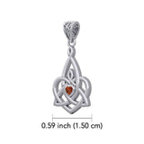 Celtic Motherhood Triquetra or Trinity Heart 14K White Gold Pendant With Gem WPD5784 - Jewelry