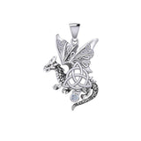 Dragon with Triquetra 14K White Gold Pendant WPD5821 - Jewelry