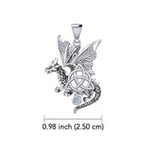 Dragon with Triquetra 14K White Gold Pendant WPD5821 - Jewelry