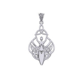 Celtic Goddess Holding Trinity Knot 14K White Gold Pendant WPD5847