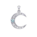 Celtic Crescent Moon with Heart Stone 14K White Gold Pendant WPD5886 - Jewelry