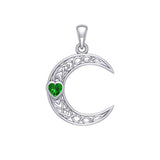 Celtic Crescent Moon with Heart Stone 14K White Gold Pendant WPD5886 - Jewelry