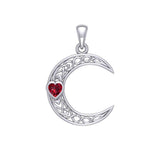 Celtic Crescent Moon with Heart Stone 14K White Gold Pendant WPD5886 - Jewelry