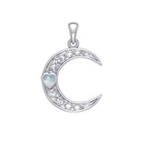 Celtic Crescent Moon with Heart Stone 14K White Gold Pendant WPD5886 - Jewelry