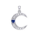 Celtic Crescent Moon with Heart Stone 14K White Gold Pendant WPD5886 - Jewelry