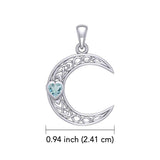 Celtic Crescent Moon with Heart Stone 14K White Gold Pendant WPD5886 - Jewelry