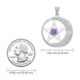 14K White Gold Celtic Crescent moon with Star Pendant