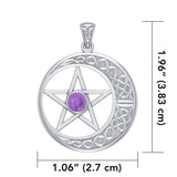 14K White Gold Celtic Crescent moon with Star Pendant