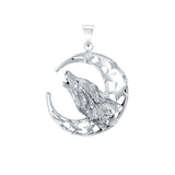 Baying wolf around the celestial beauty ~ 14K White Gold Jewelry Pendant WTP831