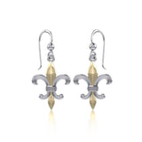 Brilliant symbolism in Fleur-de-Lis ~ Sterling Silver Jewelry Hook Earrings with 14k Gold accent - Jewelry