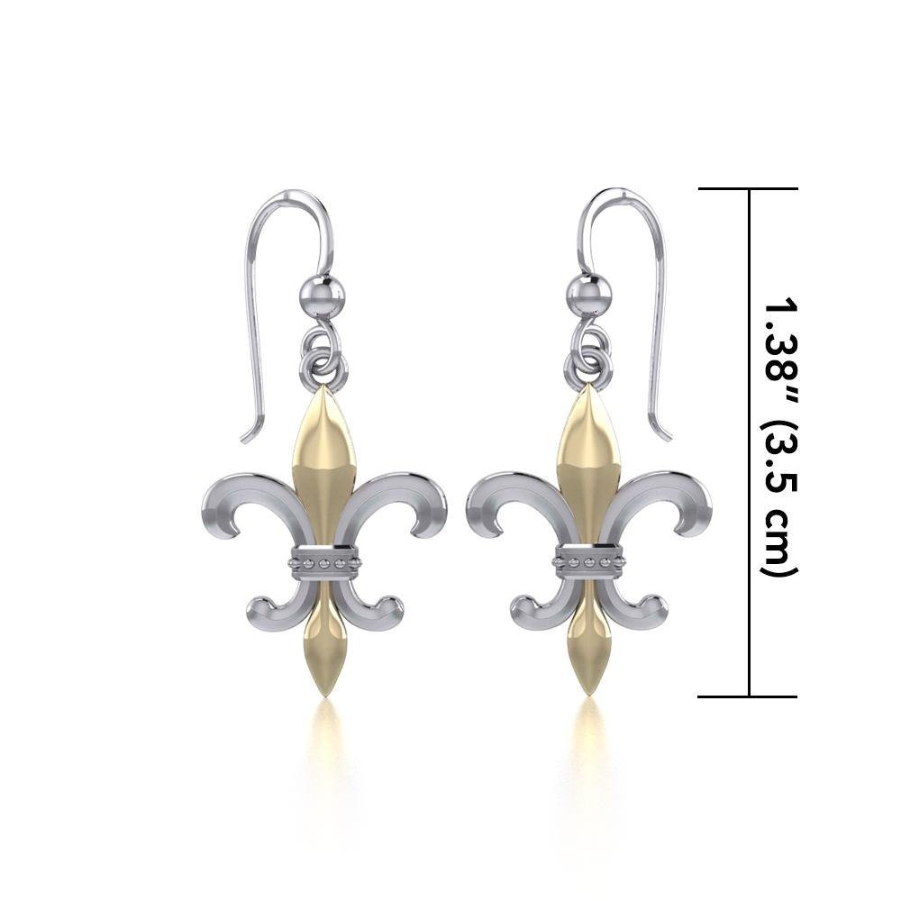 Brilliant symbolism in Fleur-de-Lis ~ Sterling Silver Jewelry Hook Earrings with 14k Gold accent - Jewelry