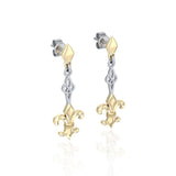 Majestic Fleur-de-Lis in Sterling Silver Jewelry Post Earrings with Gold accent MER1677