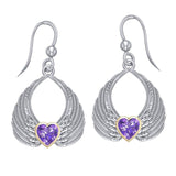Gemstone Heart Angel Wings Silver and 14K Gold Accent Earrings MER1723 - Jewelry