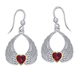Gemstone Heart Angel Wings Silver and Gold Earrings MER1723 - Jewelry