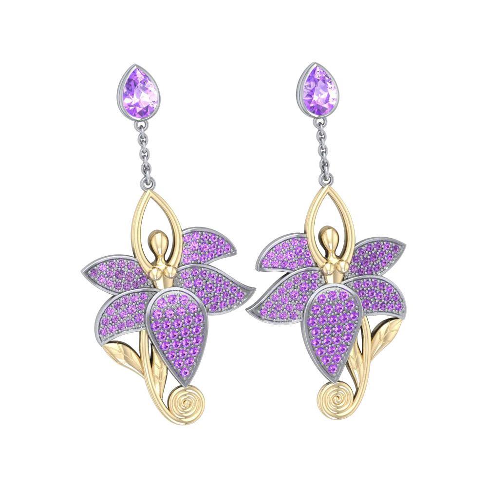 Dancing Lotus Silver, Gold & Gemstone Earrings MER520 - Jewelry