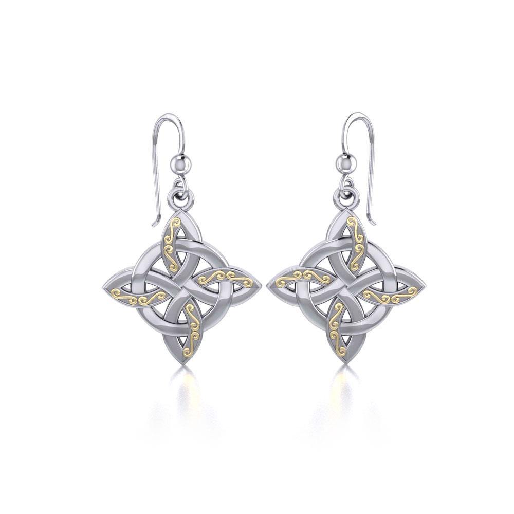 Celtic Four Point Knot Silver and Gold Earrings MER703 - Jewelry