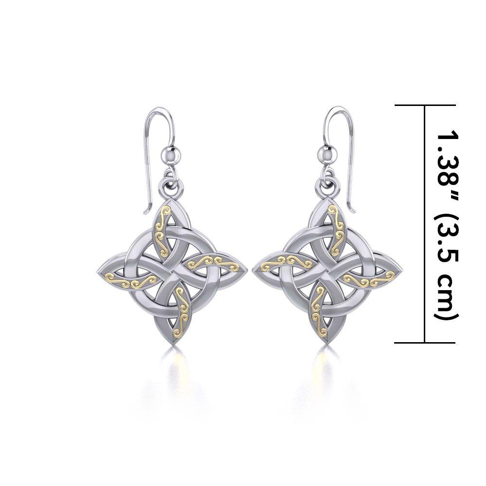 Celtic Four Point Knot Silver and Gold Earrings MER703 - Jewelry