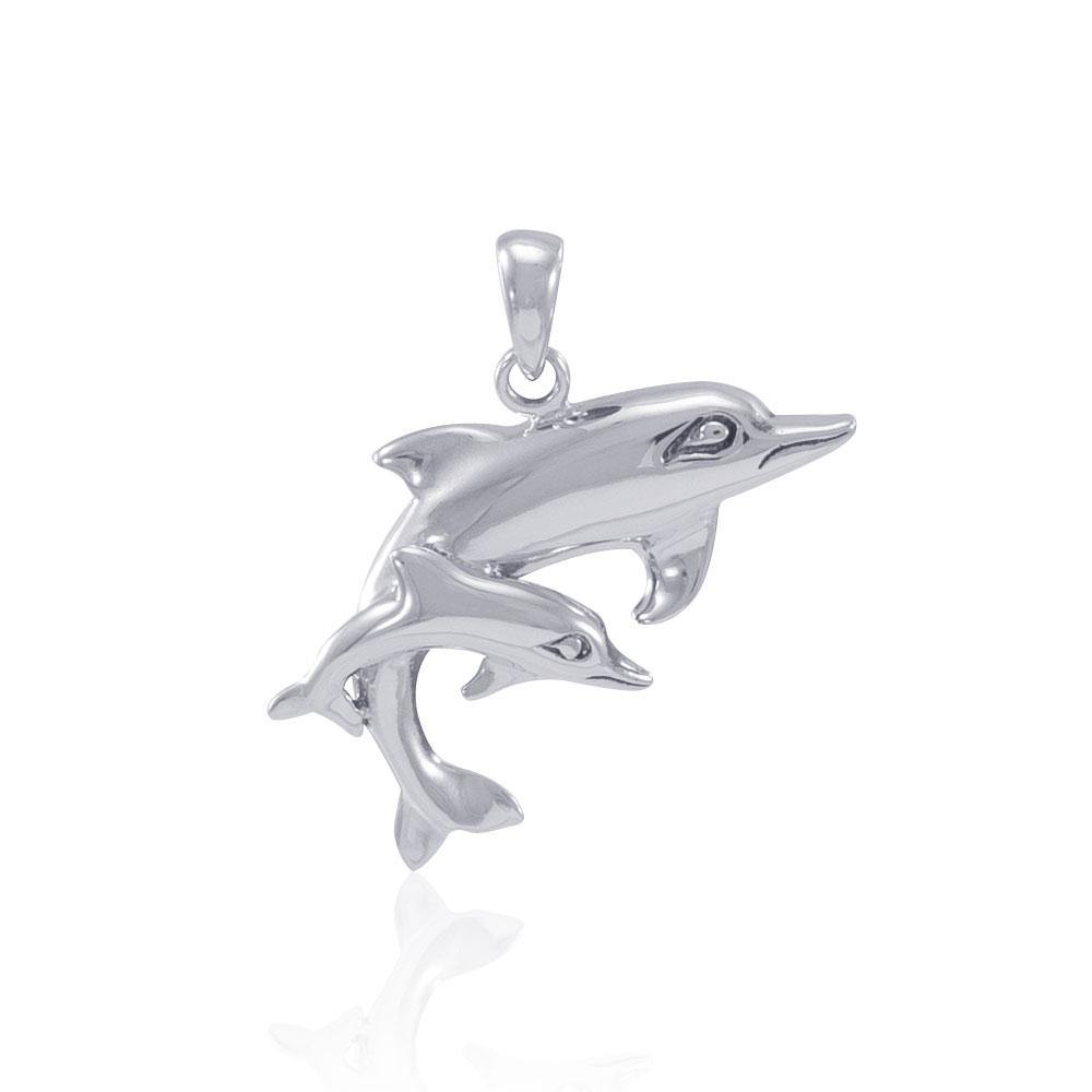 Silver Mother and Child Dolphin Pendant MG383 - Jewelry