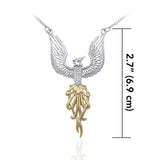 Alighting breakthrough of the Mythical Phoenix ~ Silver and Gold Necklace with Gemstone Accents MNC234 - Jewelry