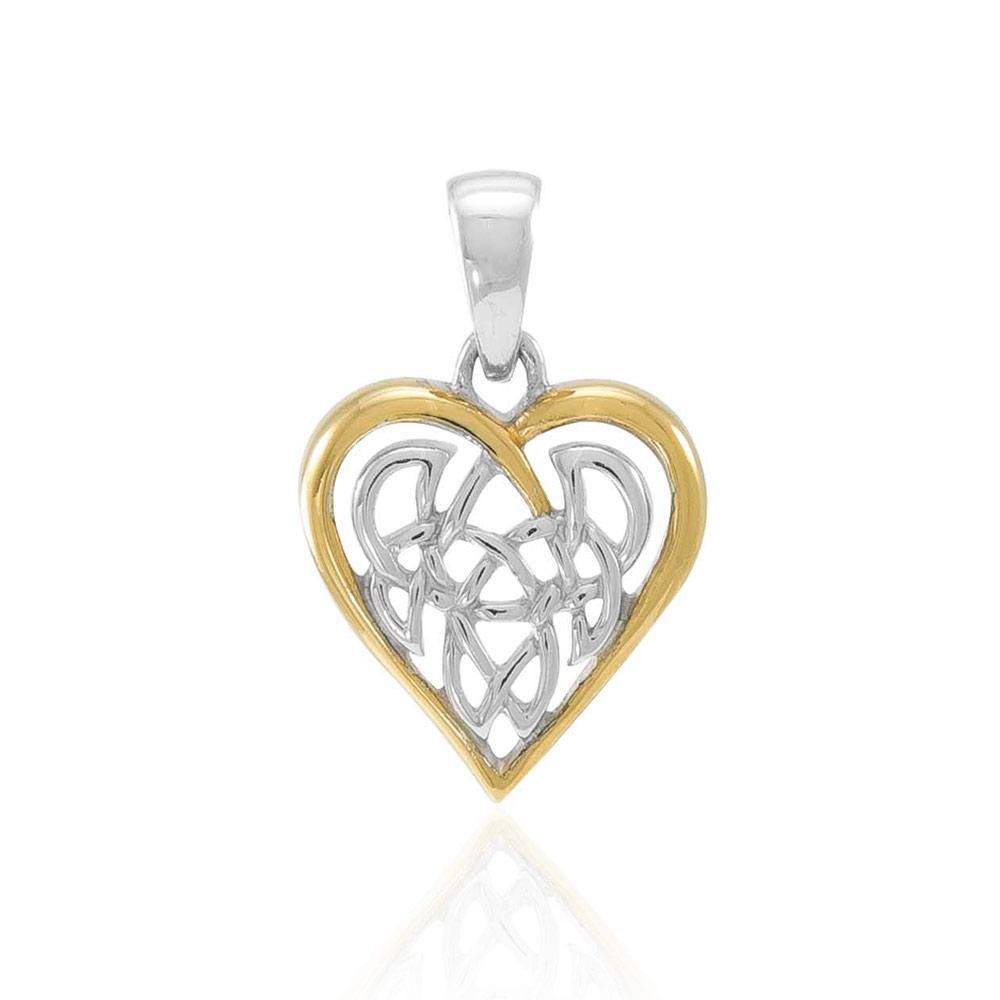 Celtic Knot Heart Silver and 18K Gold Accent Pendant - Jewelry
