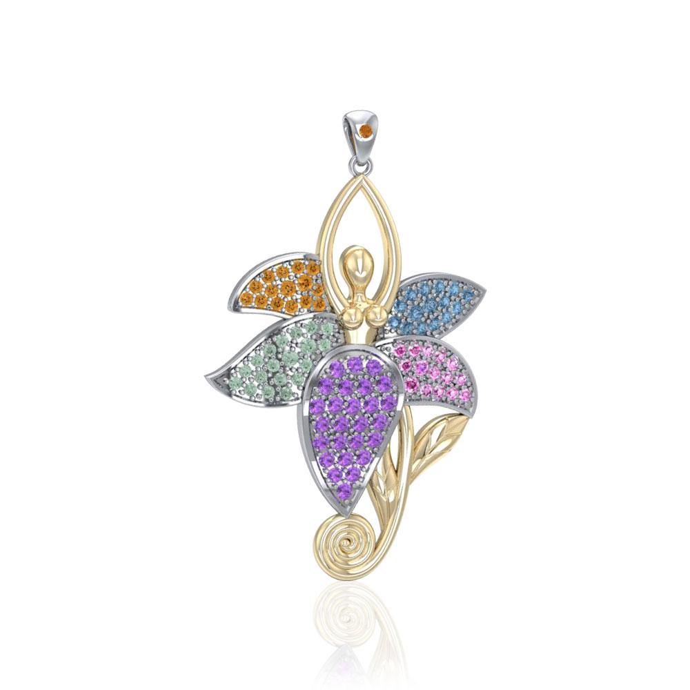 Dancing Lotus Silver Gold & Gemstone Pendant MPD1557 - Jewelry