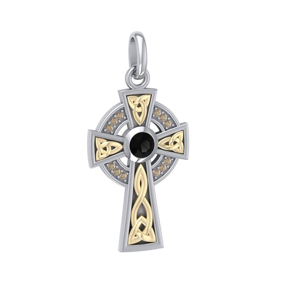 An inspiring crucifix ~ Sterling Silver Jewelry Celtic Cross Pendant with 18k Gold accent MPD1805 - Jewelry