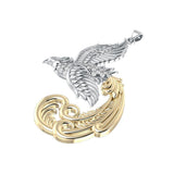 Multifaceted and Alighting Phoenix ~ Sterling Silver Jewelry Pendant with 14k Gold Accents MPD2917 - Jewelry