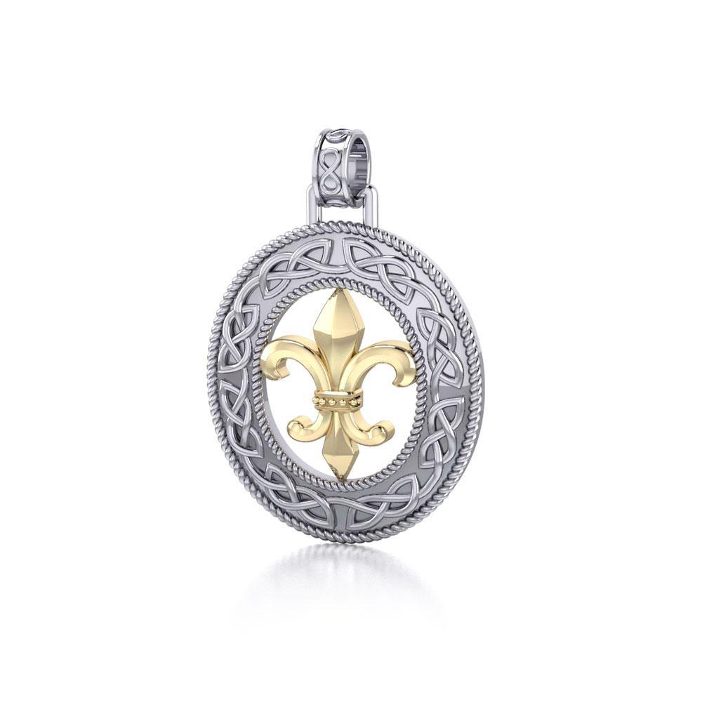 Celtic Knot Fleur De Lis Gold Accent Silver Pendant MPD336 - Jewelry