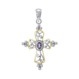 Victorian Cross Silver and 18K Gold Accent Pendant MPD3956