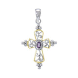 Victorian Cross Silver and 18K Gold Accent Pendant - Jewelry