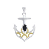 Hold on to your life's rope and anchor ~ Sterling Silver Jewelry Pendant with 14k Gold accent - Jewelry