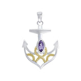 Hold on to your life's rope and anchor ~ Sterling Silver Jewelry Pendant with 14k Gold accent - Jewelry