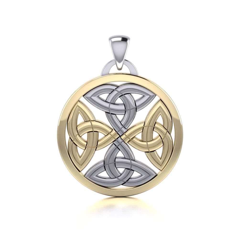Celtic Trinity Quaternary Knot Silver and Gold Pendant MPD4631 - Jewelry