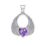 Gemstone Heart Angel Wings Silver and Gold Pendant MPD5169 - Jewelry