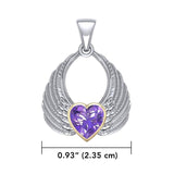 Gemstone Heart Angel Wings Silver and Gold Pendant MPD5169 - Jewelry