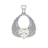 Gemstone Heart Angel Wings Silver and Gold Pendant MPD5169