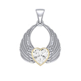 Gemstone Heart Angel Wings Silver and Gold Pendant MPD5169 - Jewelry