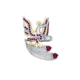 Mythical Phoenix arise! ~ Sterling Silver Jewelry Ring with 14k Gold and Gemstone Accents MRI1741 - Jewelry