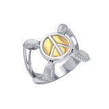 Peace and Feathers Silver and Gold Ring MRI1747 - Jewelry