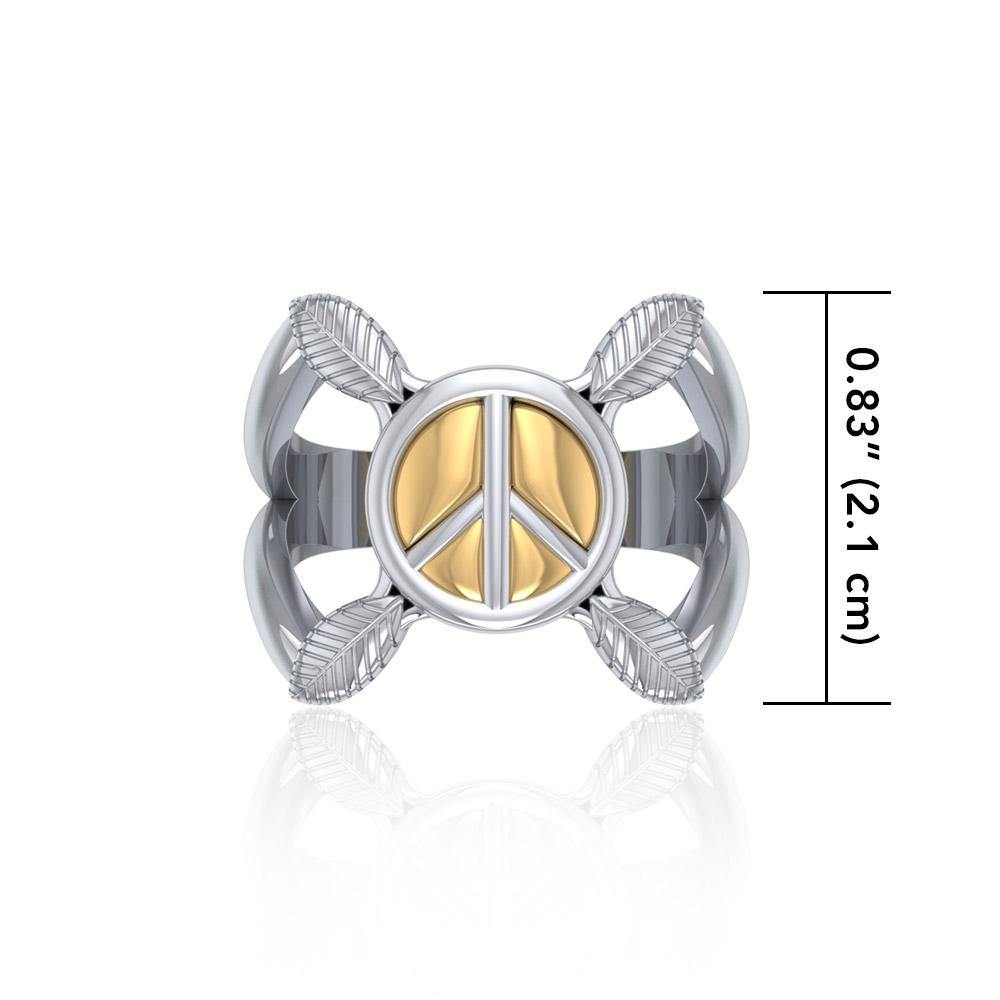 Peace and Feathers Silver and Gold Ring MRI1747 - Jewelry