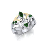 Irish Claddagh Silver and Gold Ring with Gemstones MRI274 - Jewelry
