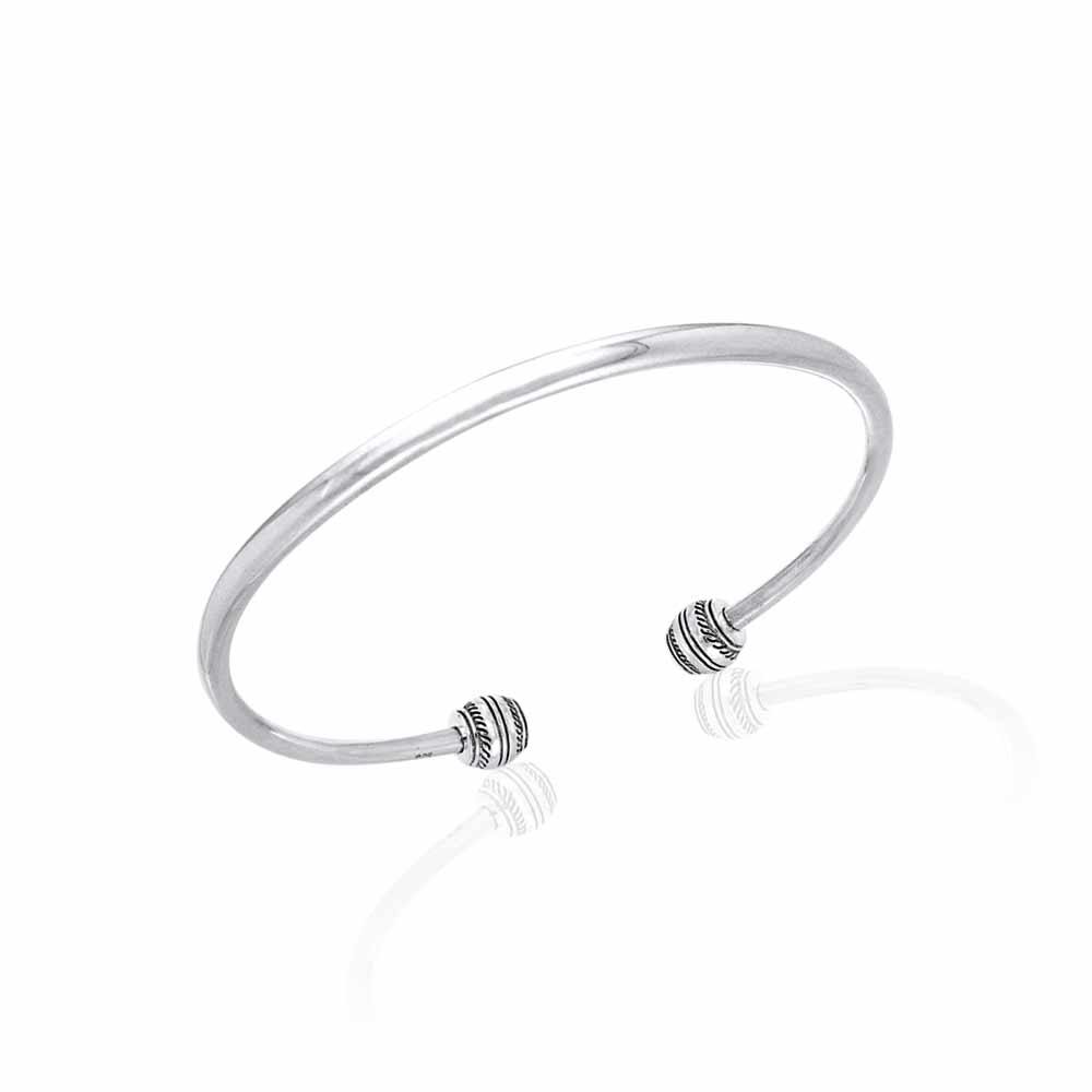 Silver Bead Cuff Bracelet with Round Motif TBA072 - Jewelry
