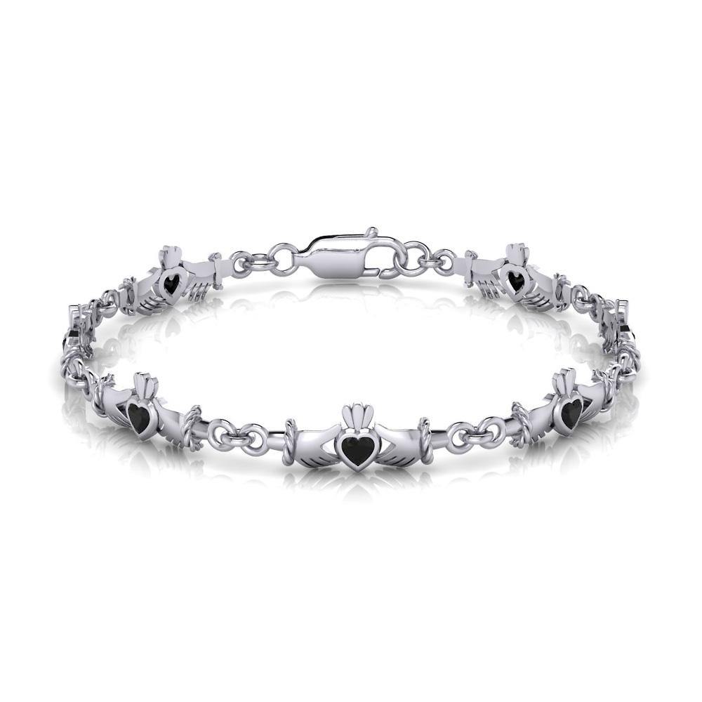 Silver Irish Claddagh with inlaid Link Bracelet TBG255 - Jewelry