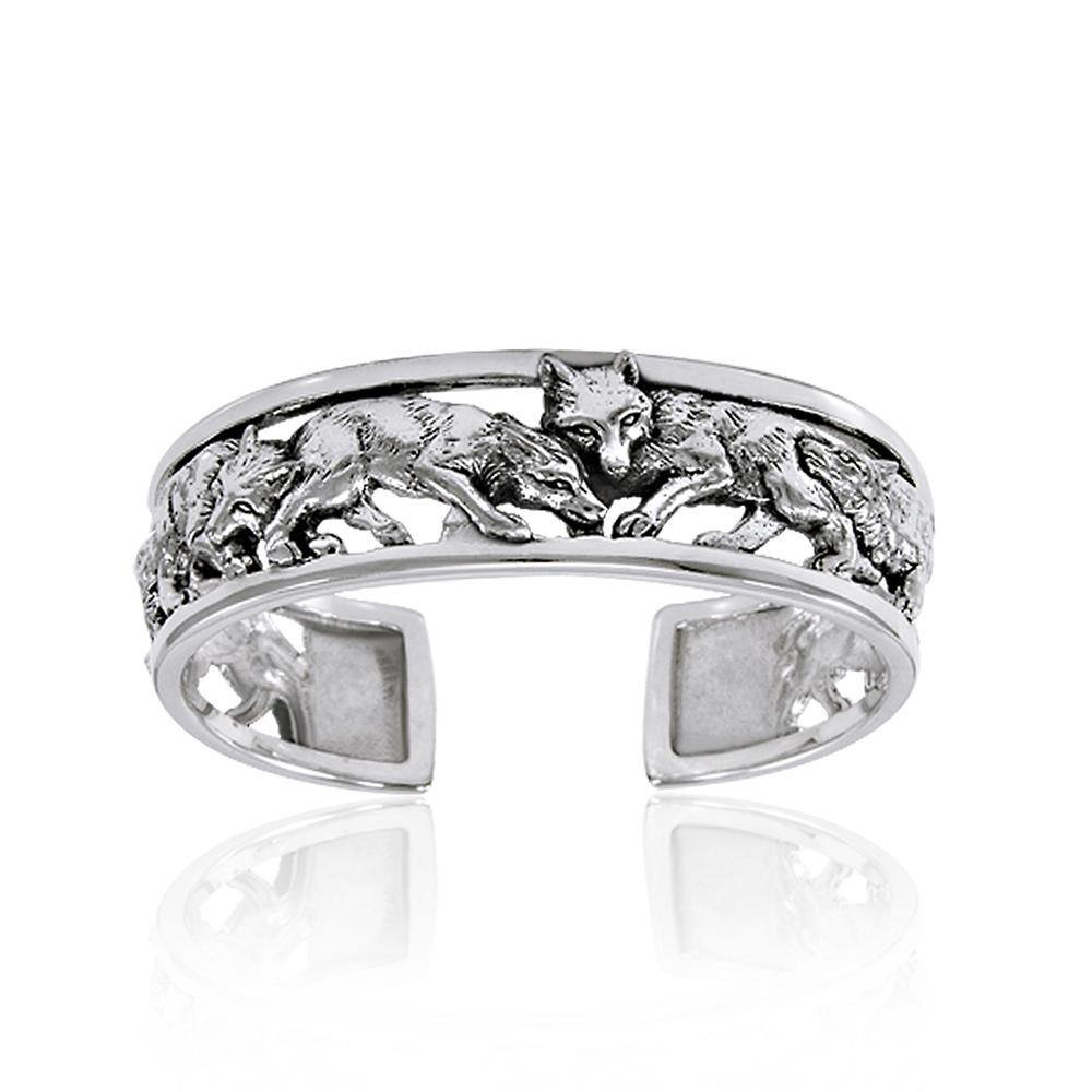 A wolf pack of passion and strength ~ Sterling Silver Jewelry Bangle TBG289 - Jewelry