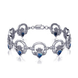 Irish Claddagh Silver Link Bracelet with Gem Inlay TBG738 - Jewelry