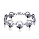 Irish Claddagh Silver Link Bracelet with Gem Inlay TBG738 - Jewelry