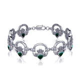 Irish Claddagh Silver Link Bracelet with Gem Inlay TBG738 - Jewelry