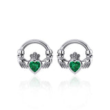 Irish Claddagh Silver Post Earrings with Gem TE277 - Jewelry